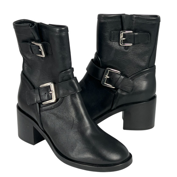 NEW AQUATALIA BLACK LEATHER BILLINA BUCKLE ANKLE BOOTS BOOTIES SZ 7 - Picture 5 of 13